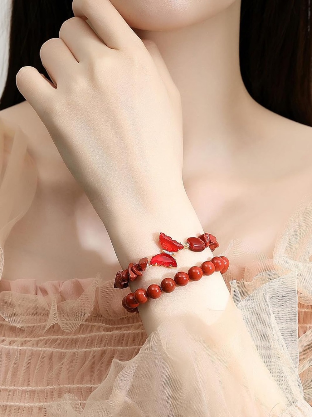 🆕New Red Butterfly Crystal Gemstone Bracelet